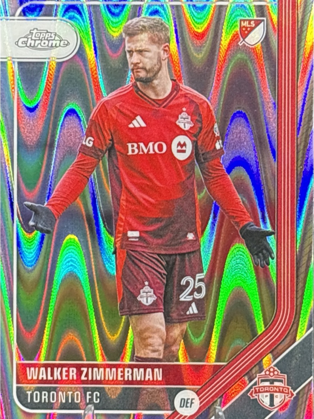 Topps Chrome Red Toronto FC Walker Zimmerman Trading Card Wave Refractor